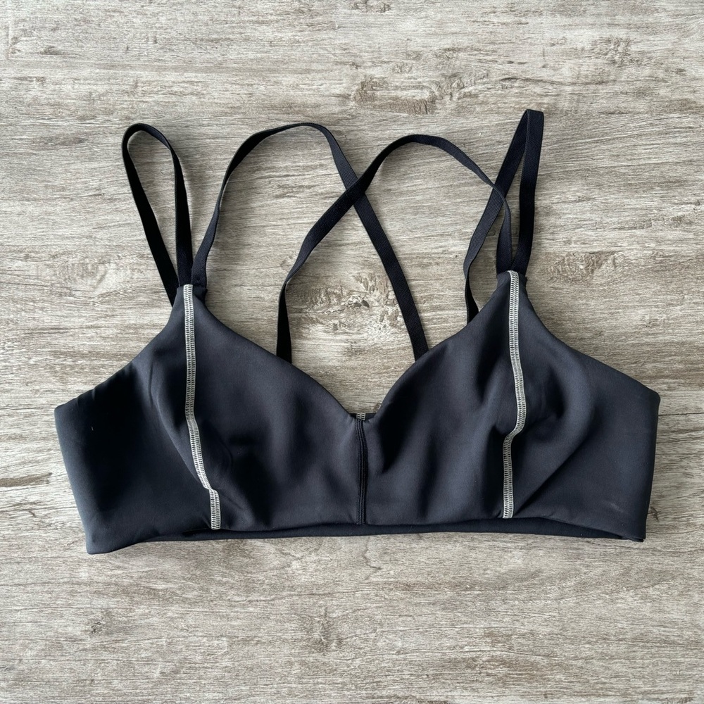 Tan Lines Sivan Ayla Sports Bra Black White Stitch Racerback Womens XL Yoga Gym